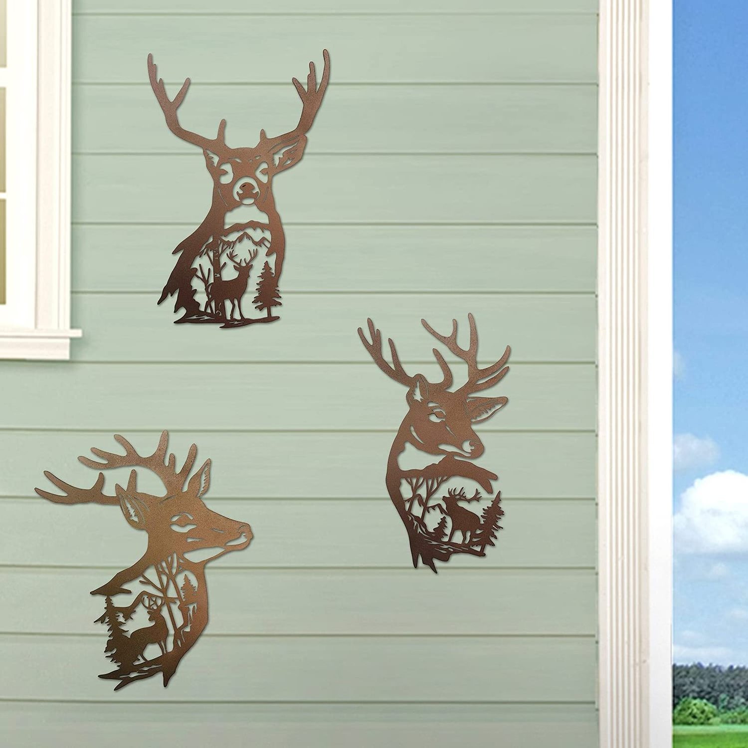 Metal Wall Sculptures Cabin Metal Deer Wall Art Decor House Farmhouse Decorations for Living Room Bedroom Bathroom