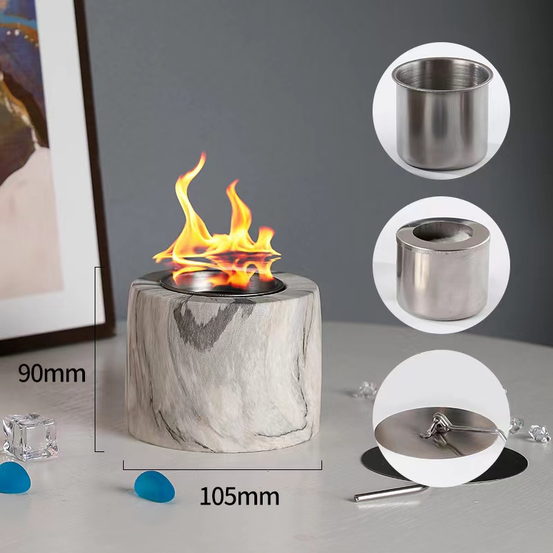 Concrete Tabletop Fire Pit Bowl - Table Top Portable Rubbing Alcohol Fireplace Indoor Outdoor Decor Long Time Burning Smokeless