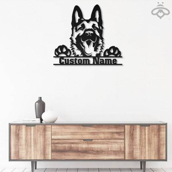 Custom German Shepherd Metal Wall Art With Led Lights, Personalized Pets Name Sign Decoration For Living Room Dog Lovers