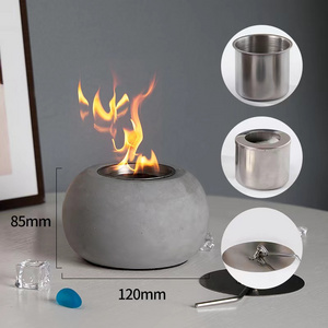 Concrete Tabletop Fire Pit Bowl - Table Top Portable Rubbing Alcohol Fireplace Indoor Outdoor Decor Long Time Burning Smokeless