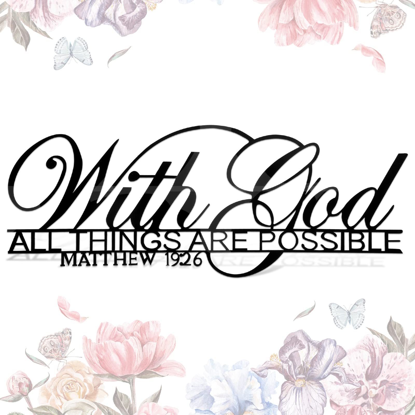 Hotop with God All Things are Possible Metal Sign Scripture Wall Art Bible Verses Wall Decor Christian Modern Word Wall Decor