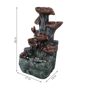 Tiered Driftwood and Flourishing Stem 30-Inch Solar Fountain with LED Light - Submersible Pump