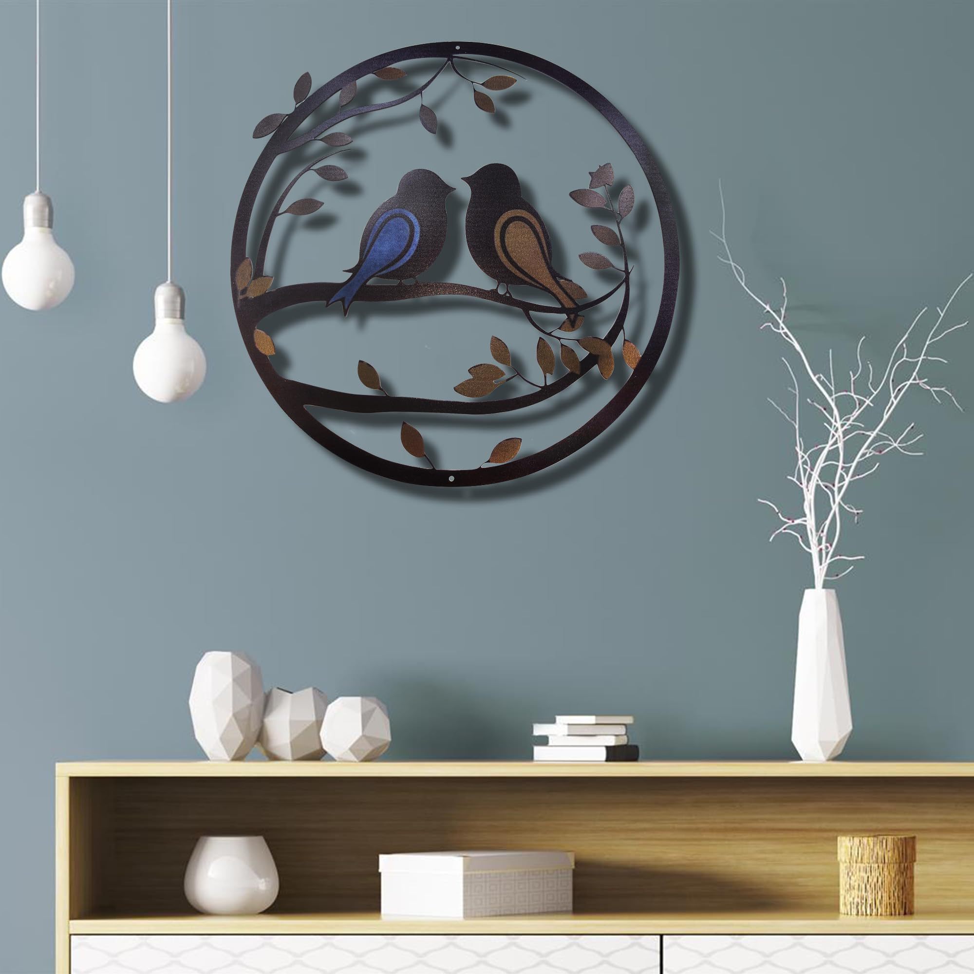 Metal Bird on Tree Wall Decor Bird Silhouette Wall Art Iron for Bedroom Living Room Outdoor Decoration