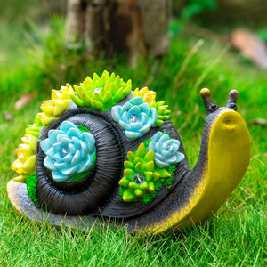 Solar Snail Statue Figurine with Key Hider and 5 LED Lights Succulent Outdoor Ornament for Outside Decor Garden