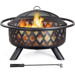 36 inch Fire Pit Wood Burning Fire Pit with Mesh Spark Screen Cover for Bonfire Smoker Charcoal bbq grill outdoor patio party