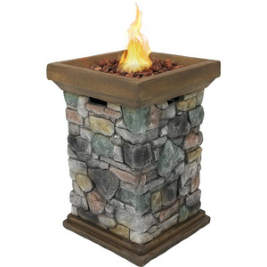 Propane Fire Pit Column Outdoor Gas Firepit for Outside Patio & Deck with Cast Rock Design - Lava Rocks, Waterproof Cover