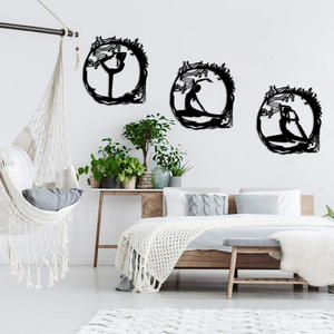 Yoga Art Wall Decor Metal Wall Sculpture Set of 3 Zen Life Hanging Art for Home Bedroom Yoga Room Peace Wall Decoration