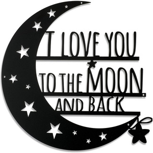 The Moon and Back Wall Art Moon Metal Wall Decorations Hanging Wall Plaque Sign with Love Quote Home Decor for Anniversary