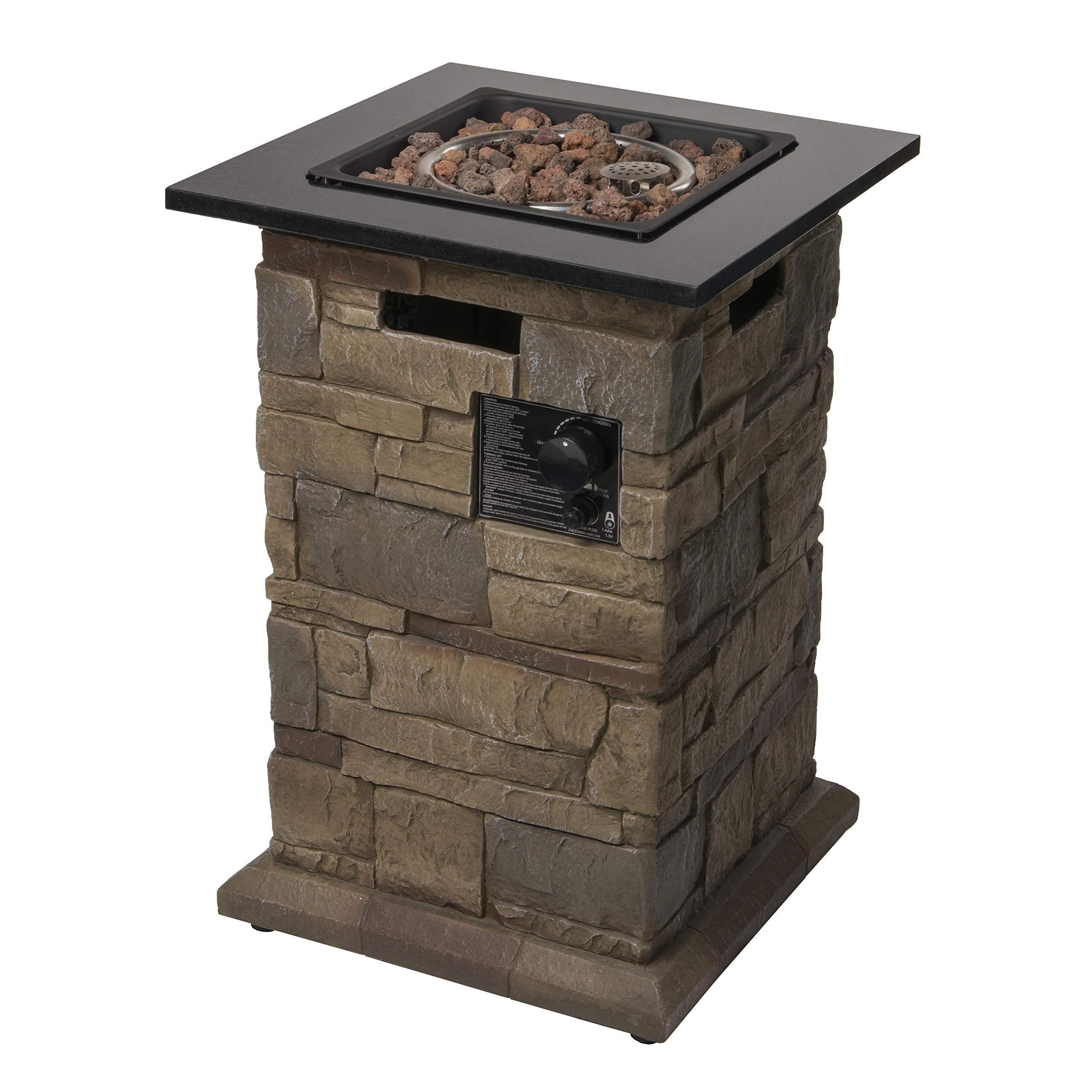 Hot Seller Morgan Hill Fire Column, Stone-Look Outdoor Fire Pit Column Patio Heating Propane Gas Fire Pit Decoration