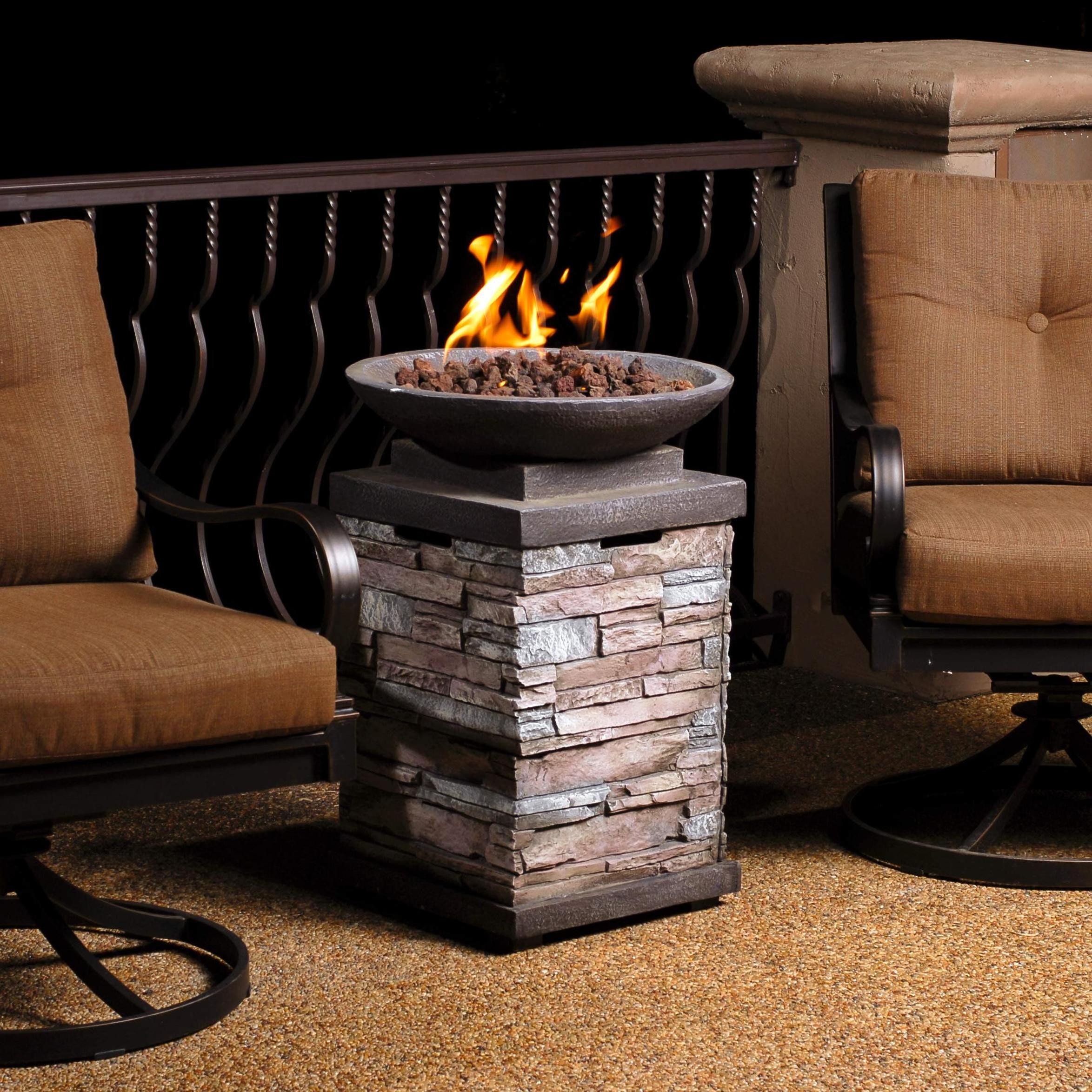 Propane Firebowl Column Realistic Look Firepit Heater Lava Rock 40,000 BTU Outdoor Gas Fire Pit 20 lb, Pack of 1, Natural Stone