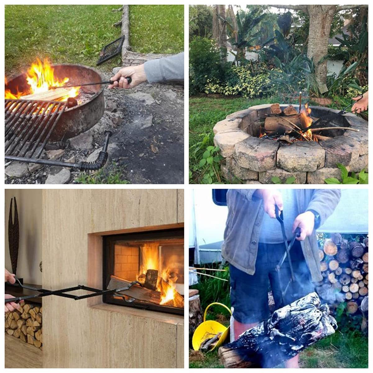 Heavy Duty 32 inch Long Fireplace Fire Pit Campfire Poker Stick and 25 Inch Fireplace Wood Stove Firewood Tongs Accessories