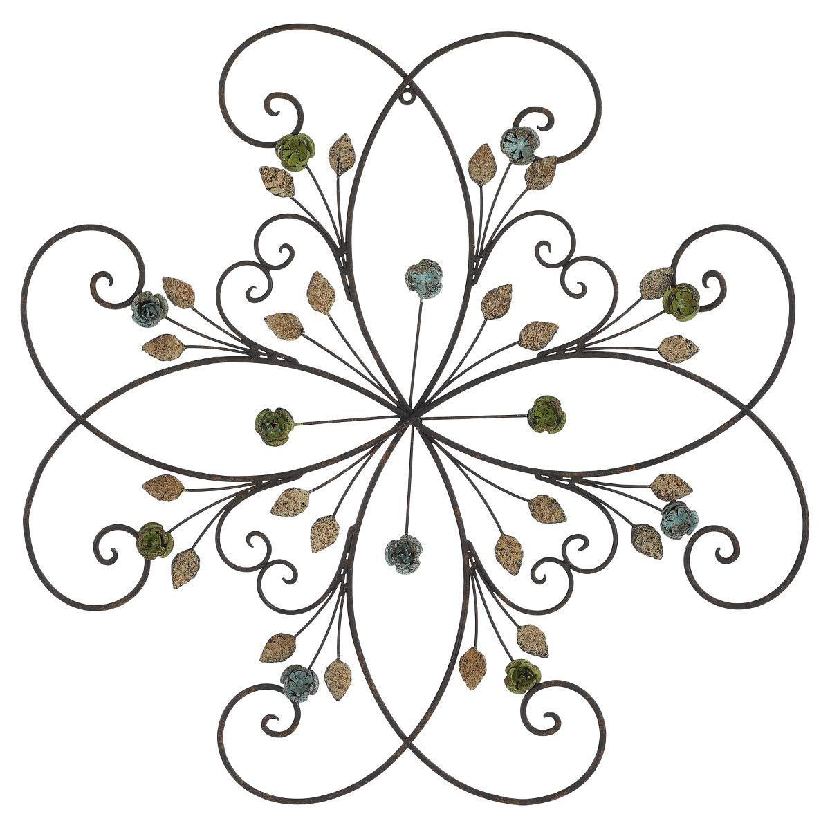 Metal Flower Wall Decor with Rust Leaf Large Floral Metal Wall Art Inspirational Iron Flower Decor Wrought Hanging Wall