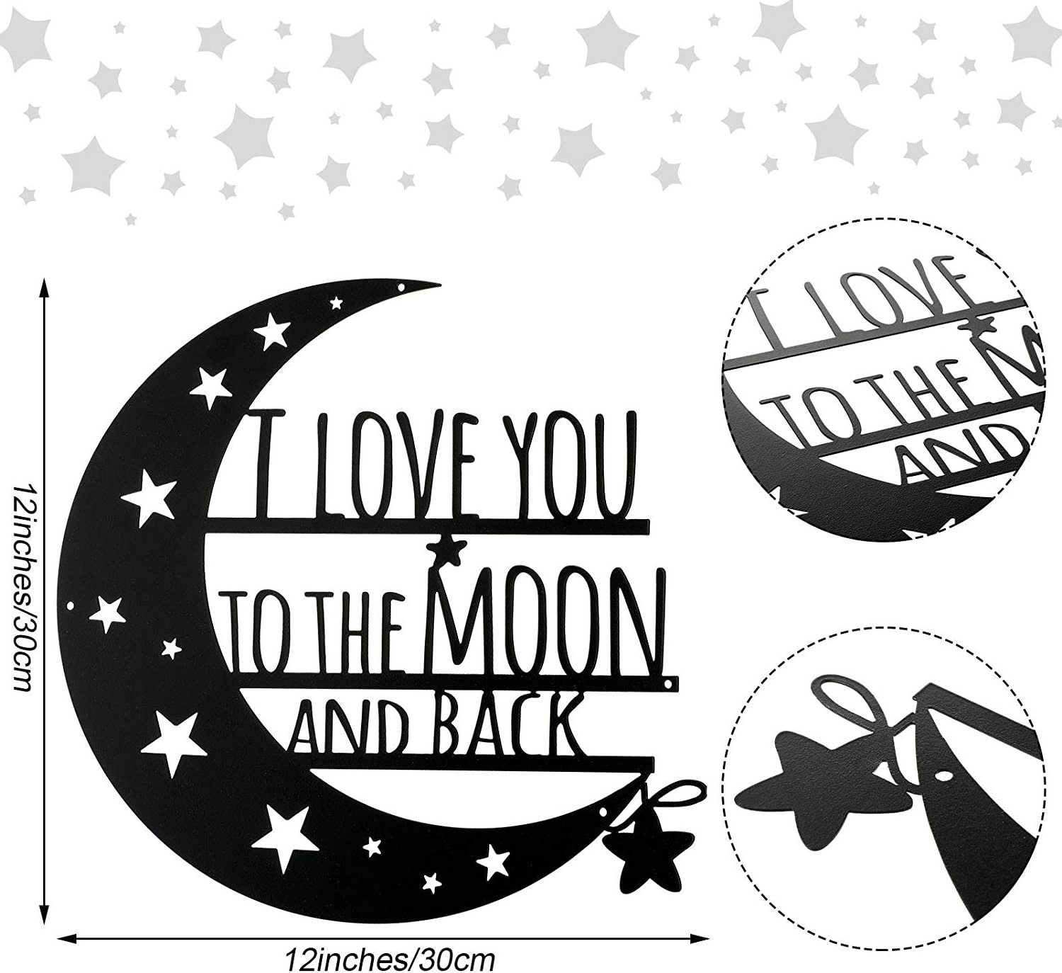 The Moon and Back Wall Art Moon Metal Wall Decorations Hanging Wall Plaque Sign with Love Quote Home Decor for Anniversary