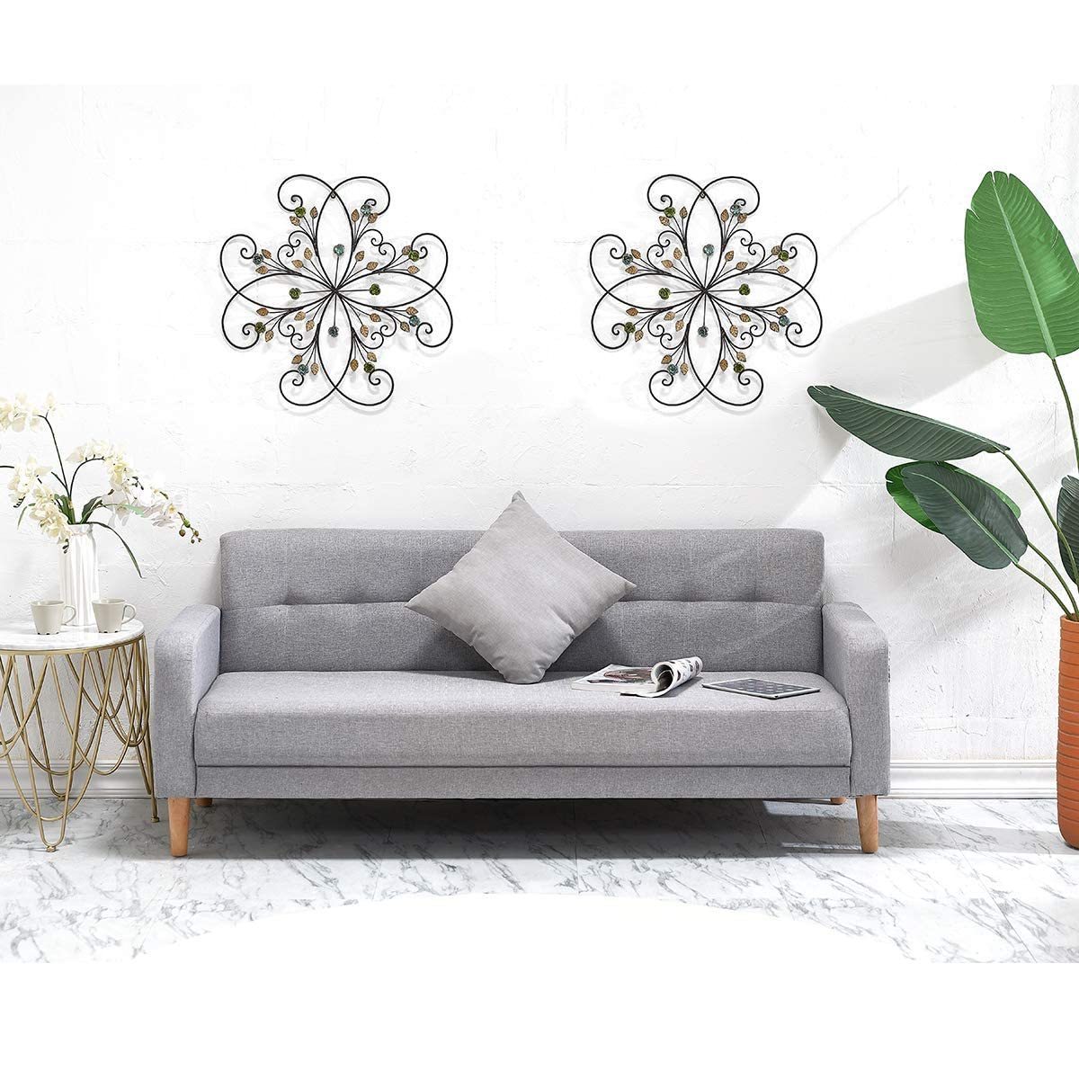 Metal Flower Wall Decor with Rust Leaf Large Floral Metal Wall Art Inspirational Iron Flower Decor Wrought Hanging Wall