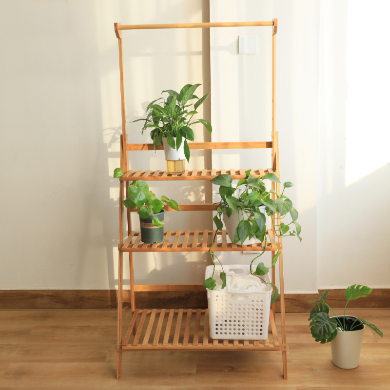 Bamboo Flower stand collapsible plant rack Flowerpot shelf for Living Room Garden Patio Outdoor Indoor Plants Pots Shelves