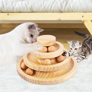 Wooden Cat Ball Toys Roller Tower with Removable Balls Interactive With Cat Circle Track DIY Fun Toy