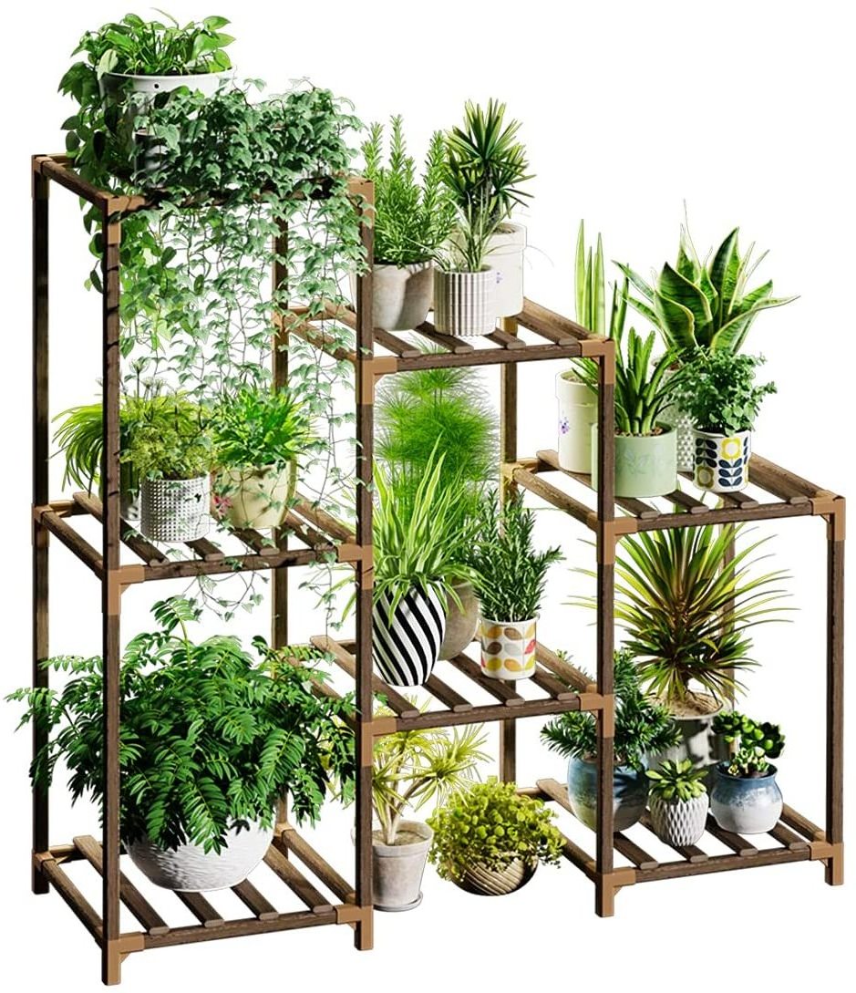 Plant Stands for Indoor  Wood Outdoor Tiered flower Shelf  3 Tire Plant Holder Table for Window Garden Balcony Living Room