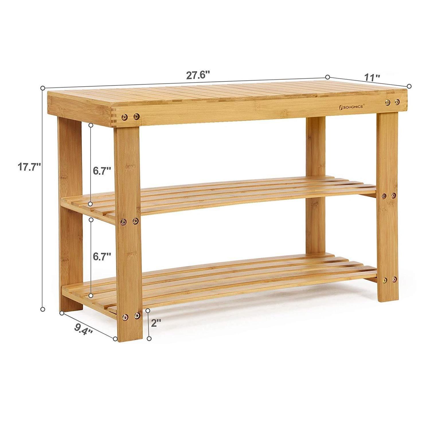 Bamboo 3 Tier Shoe Rack Entryway Bench Bathroom Living Room Bench Solid Wood Shoe Store Bench