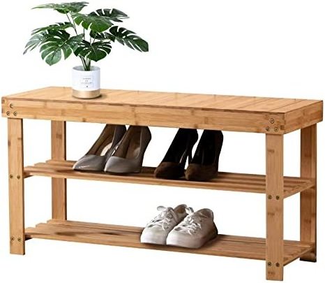 Bamboo 3 Tier Shoe Rack Entryway Bench Bathroom Living Room Bench Solid Wood Shoe Store Bench