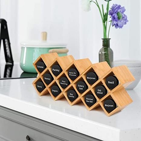 Bamboo Spice Rack Organizer 4 Tier kitchen storage Countertop Organiser shelf spice jar standing  holder