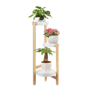 Bamboo 3 Tier Tall Plant Stands Pot Holder Vertical Plant Shelves Wrought Iron Plant Display Rack for House Patio