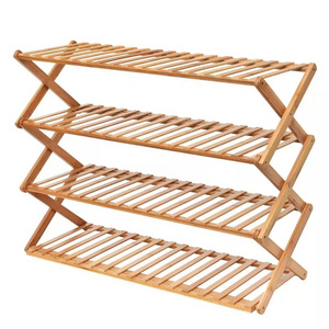 4 Tier Bamboo Shoe Rack Foldable Shoe Shelves Plant Display Stand Storage Organizer