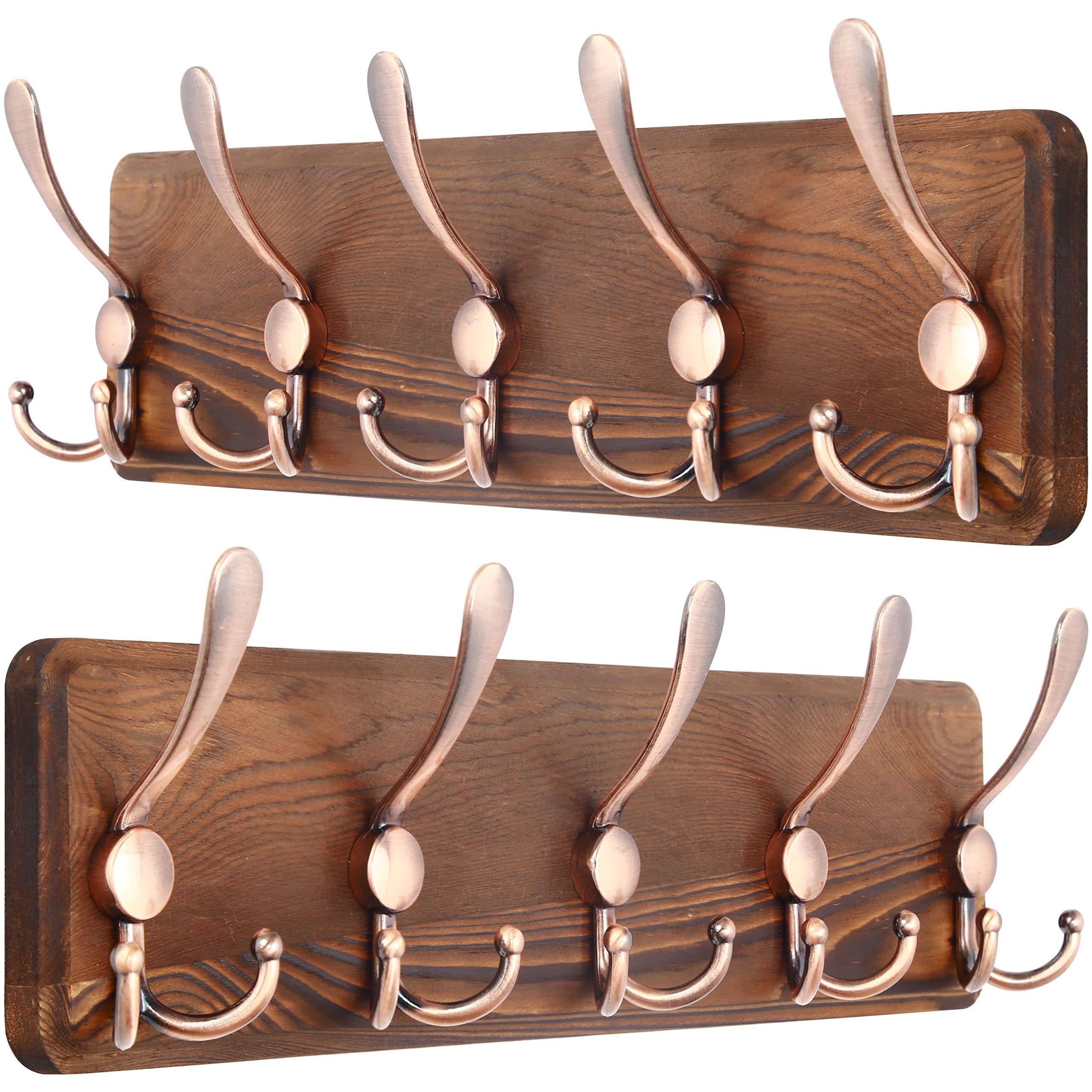 Rustic Large Coat Rack Acacia Wall Mount Long Coat Wood Rack with 5 Hook Farmhouse Hanger Wall Mount