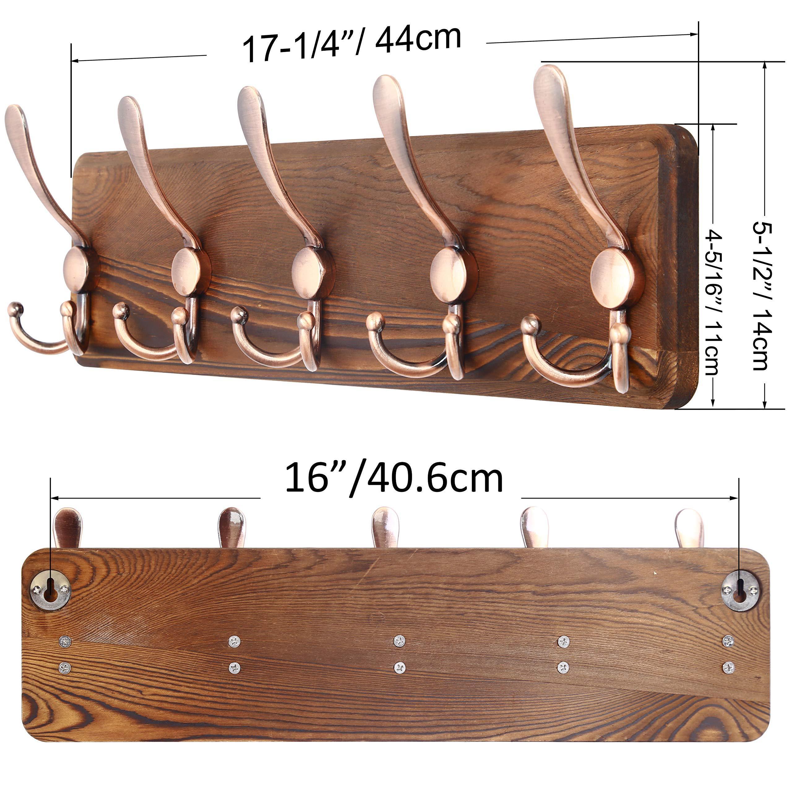 Rustic Large Coat Rack Acacia Wall Mount Long Coat Wood Rack with 5 Hook Farmhouse Hanger Wall Mount