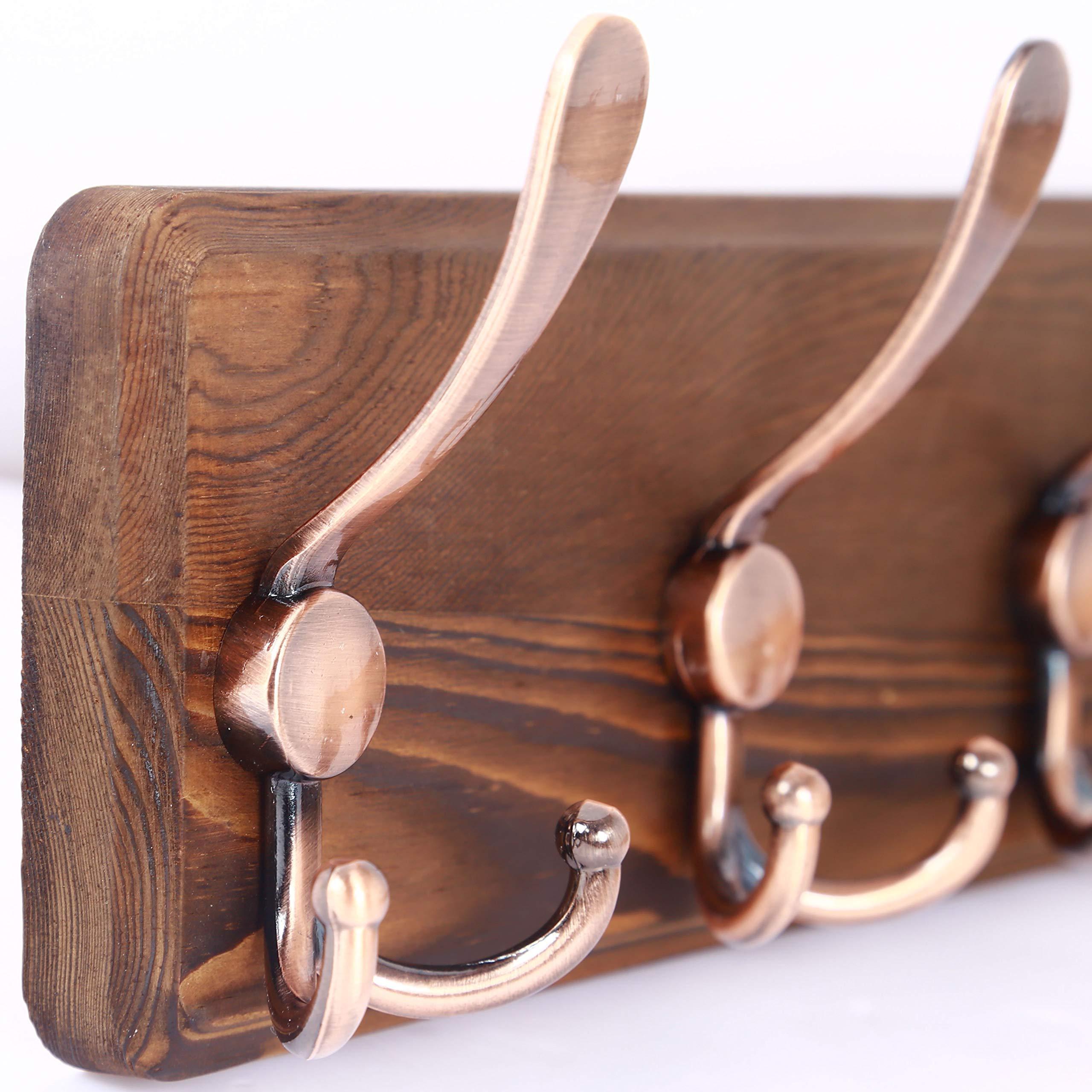 Rustic Large Coat Rack Acacia Wall Mount Long Coat Wood Rack with 5 Hook Farmhouse Hanger Wall Mount