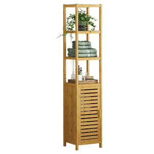 Bathroom locker, tall ultra-thin cabinet with louvered door and 3-level shelf, freestanding linen tower cabinet