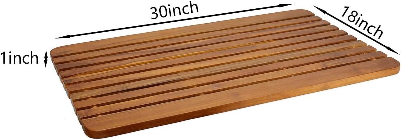 Teak Bath Mat - Natural Teak Shower Mat for Bathroom, Sauna, Pool, Hot Tub and RV Outdoor wooden waterproof Shower Mat