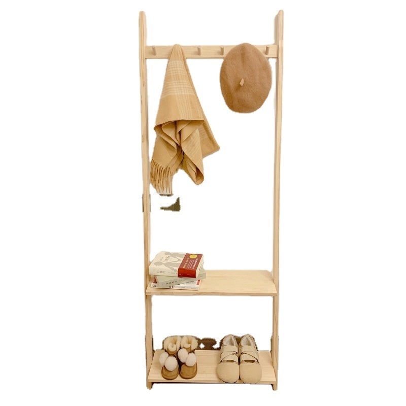 Hanging Hat Rack Entrance Bedroom Wall Shelves Standing Coat Racks Indoor Pine Wood Garment Rack