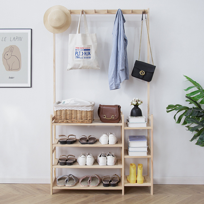 Shoe Rack For Closet Shoe Organizer With Hat Coat Hanger Racks Entryway Stand Wooden Shelf For Shoes Storage