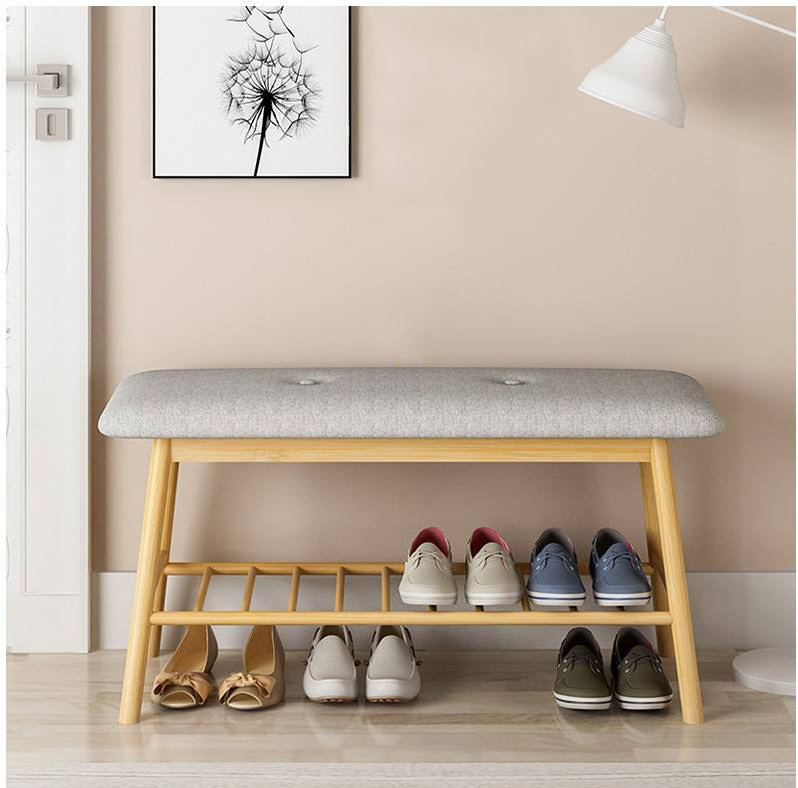 Shoe Rack Bench, Bamboo Entryway Bench, 2 Tier Shoe Bench with Storage for Hallway Living Room Bedroom Corridor, Nature