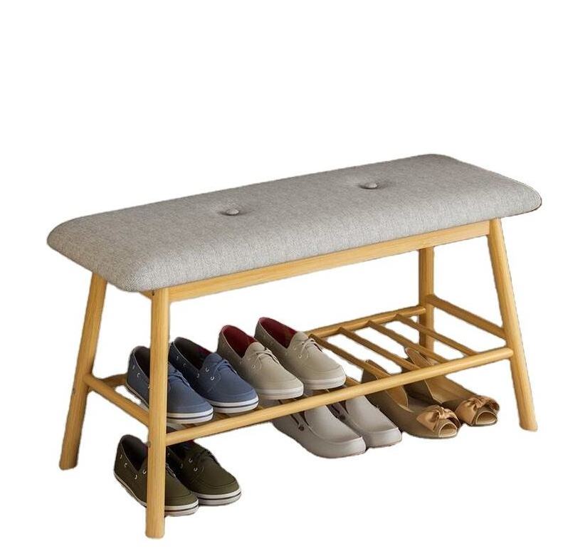 Shoe Rack Bench, Bamboo Entryway Bench, 2 Tier Shoe Bench with Storage for Hallway Living Room Bedroom Corridor, Nature