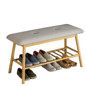 Shoe Rack Bench, Bamboo Entryway Bench, 2 Tier Shoe Bench with Storage for Hallway Living Room Bedroom Corridor, Nature