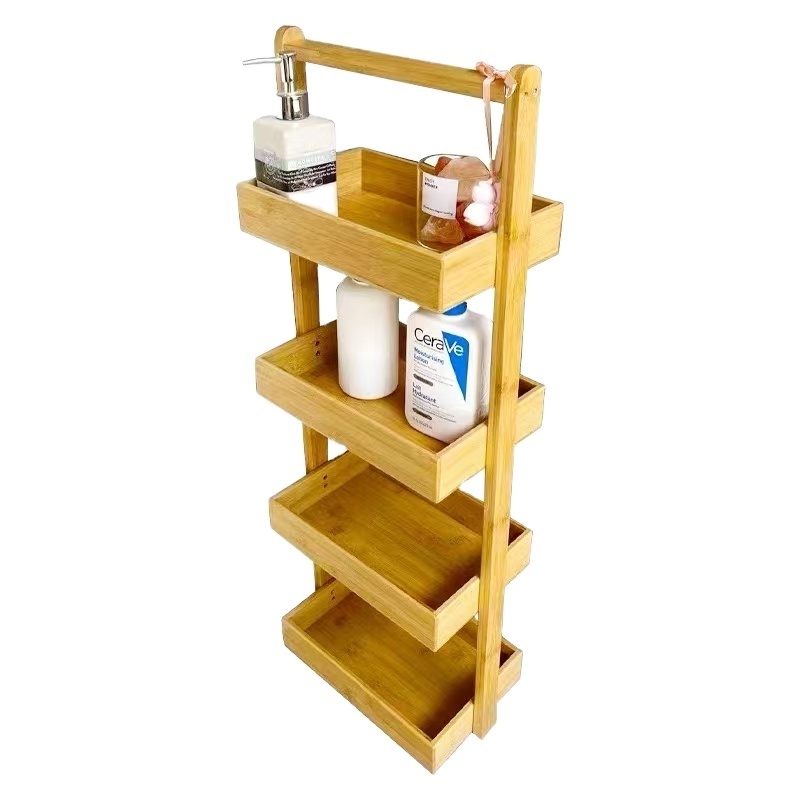 Bathroom Storage Shelf multichamber Bamboo Rack Organizer Multifunctional Shelving Unit for Living Room Bedroom Kitchen Natural