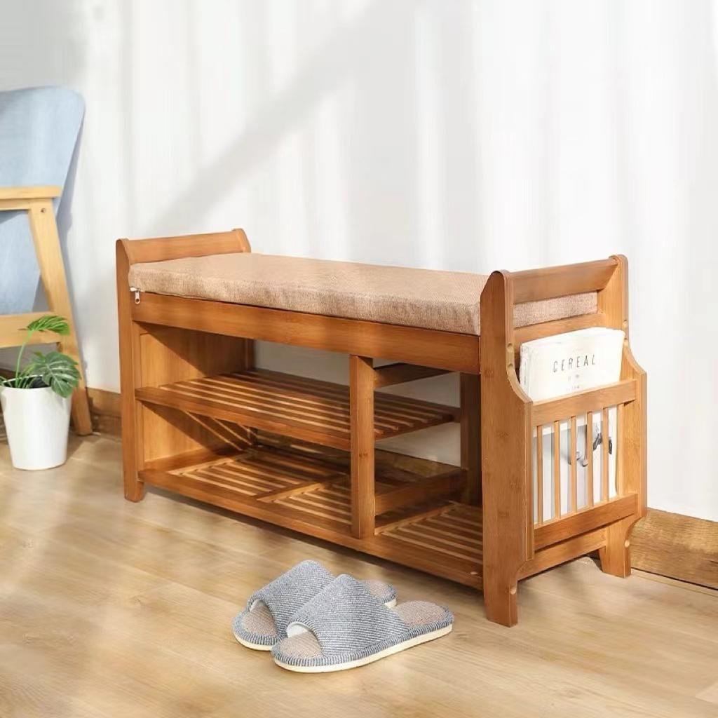 Shoe Storage Bench Solid Wood Bench with Shoe Storage with Soft cushion for Hallway Entryway Living Room