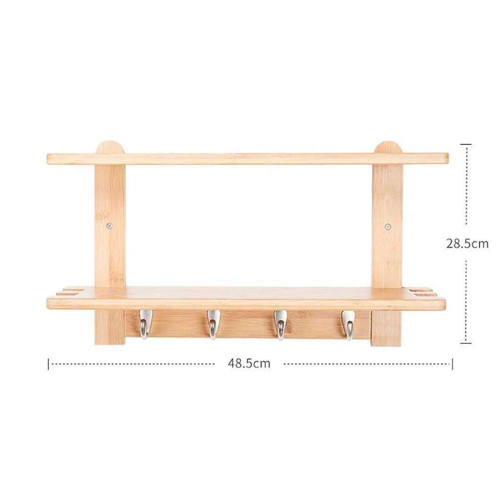 Bamboo Coat Rack Wall Mount with Shelf, Wood Wall Hooks with Storage, Entryway Shelf with 4 Hangers for Bathroom