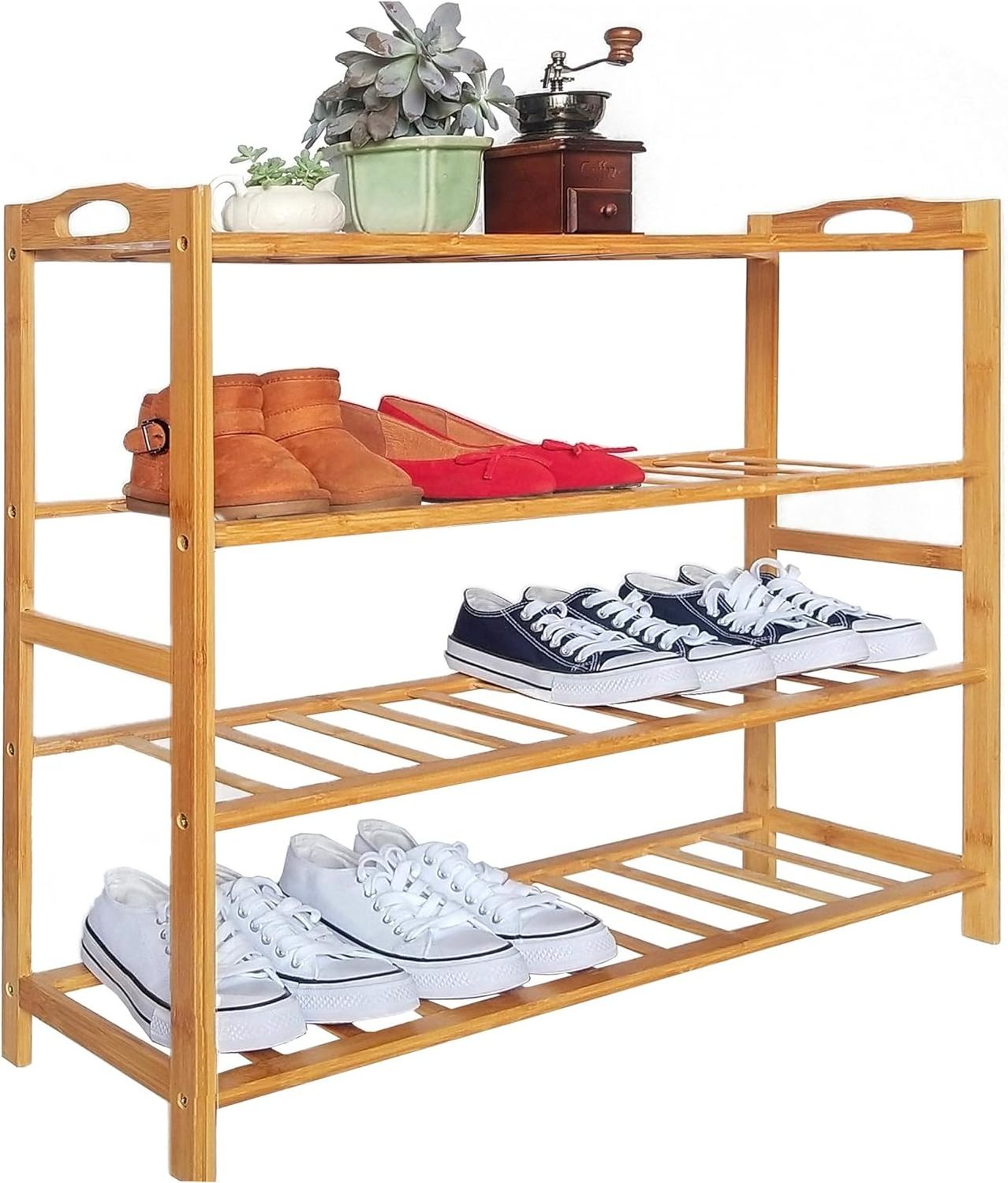 4 Tier Entryway Shoe Shelf 31.5 Inch Shoe Storage Organizer for Closet Home Bamboo Shoe Rack