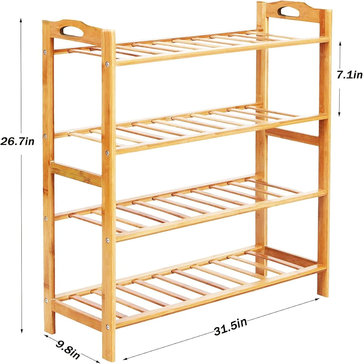 4 Tier Entryway Shoe Shelf 31.5 Inch Shoe Storage Organizer for Closet Home Bamboo Shoe Rack