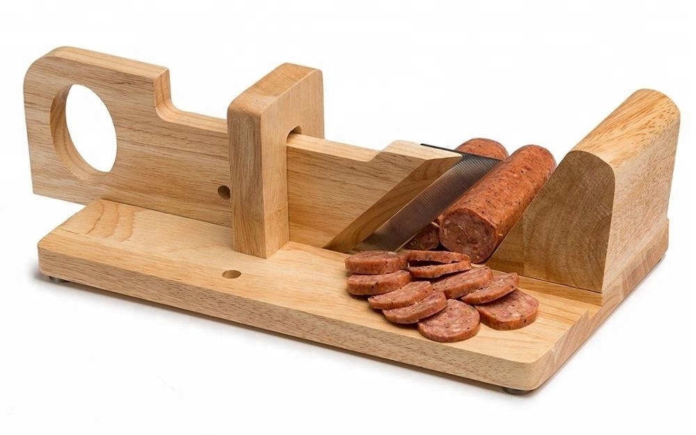 Bamboo Sausage Slicer wood Salami Guillotine Slicer