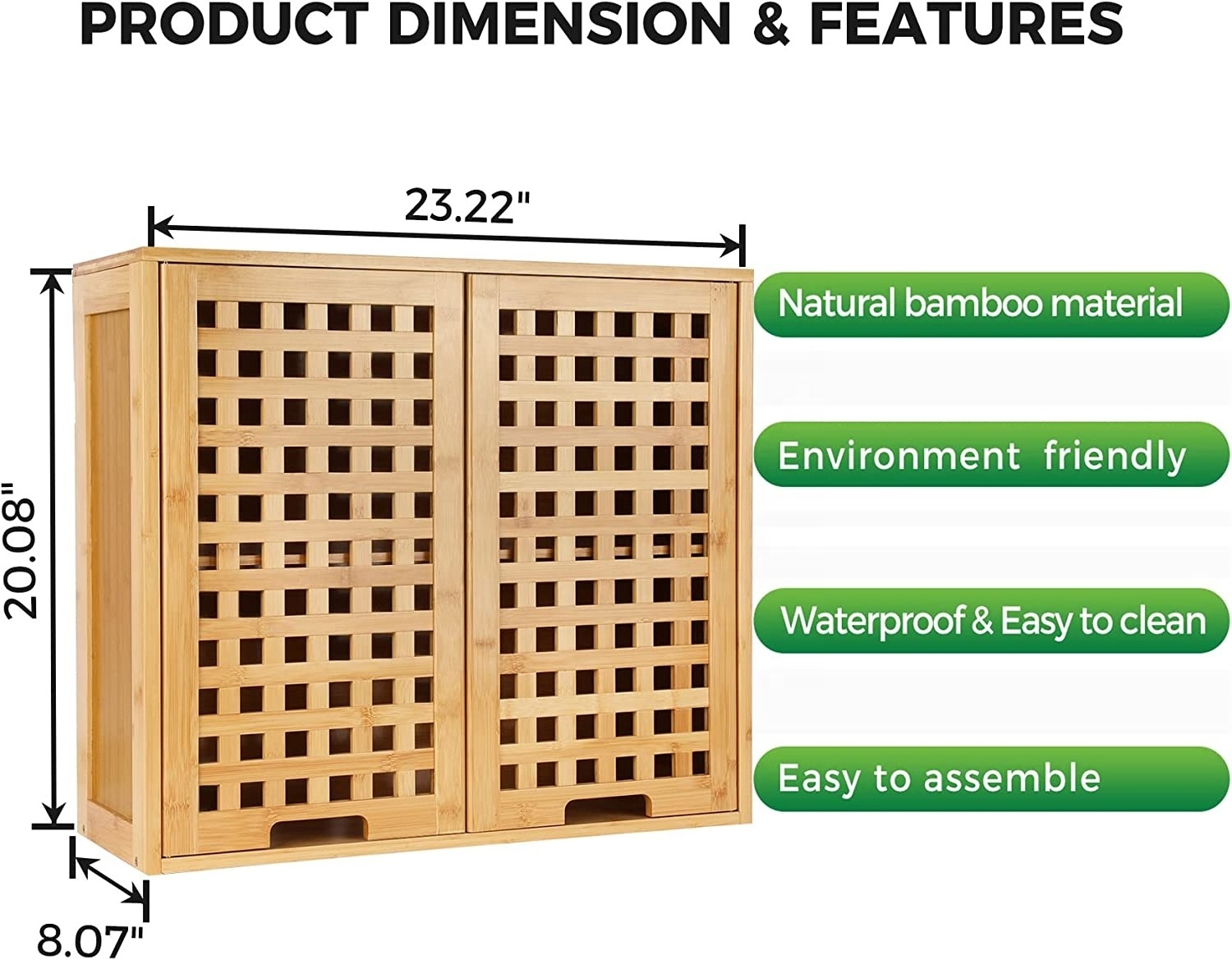 Bathroom Wall Cabinet Wall Mounted Organizer, Medicine Cabinet Over The Toilet Storage Bamboo Medicine Cabinets with Doors