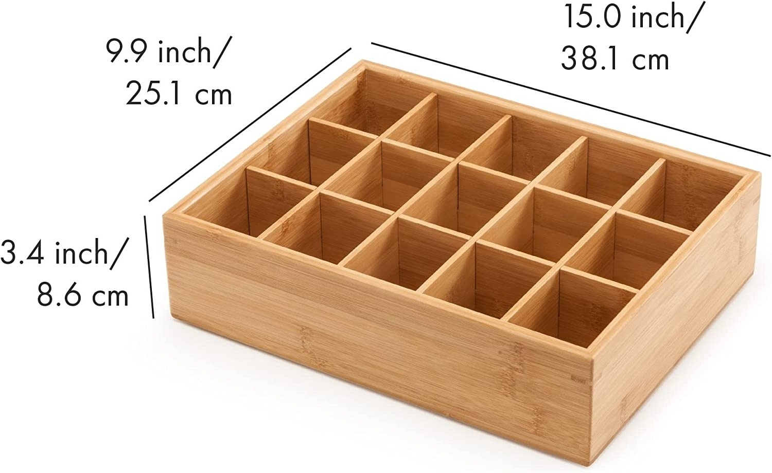 Bamboo Closet Drawer Divider - Storage Organizer with 15 Compartments Storage Box for Belts, Ties, Bras, Briefs, Socks & Jewelry