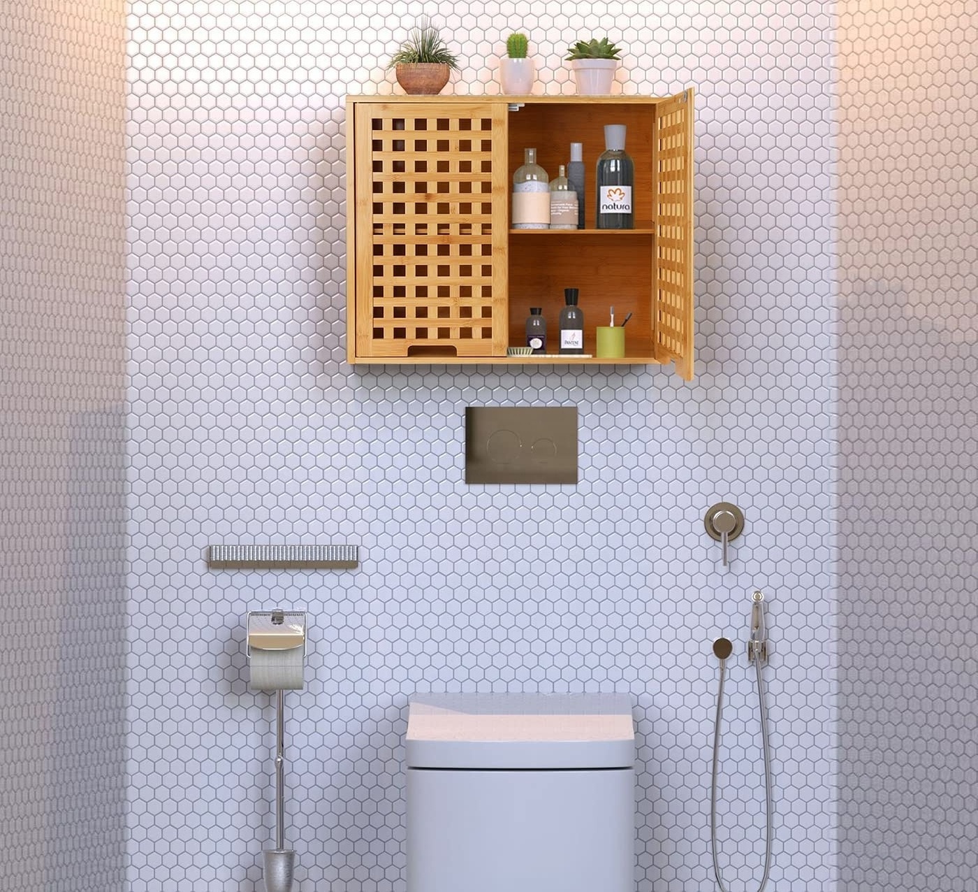 Bathroom Wall Cabinet Wall Mounted Organizer, Medicine Cabinet Over The Toilet Storage Bamboo Medicine Cabinets with Doors