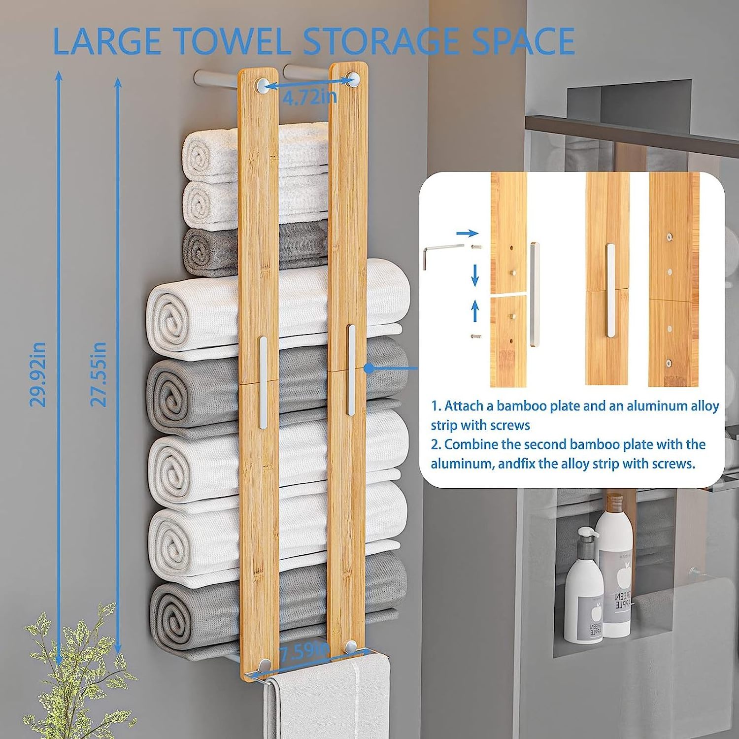 Bathroom wall towel rack with hooks large volume bathroom towel storage, wall towel storage rack