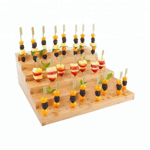 Multi Level Rectangular Bamboo Food kebab Skewer stand Six Level 180 bamboo pick slots Stand and Food Display