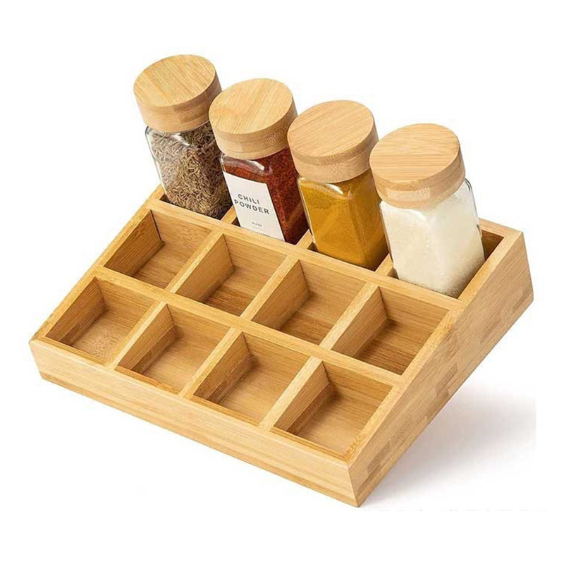 Bamboo cosmetics storage rack Kitchen supplies seasoning bottle finishing rack Solid wood partition table salt spice rack