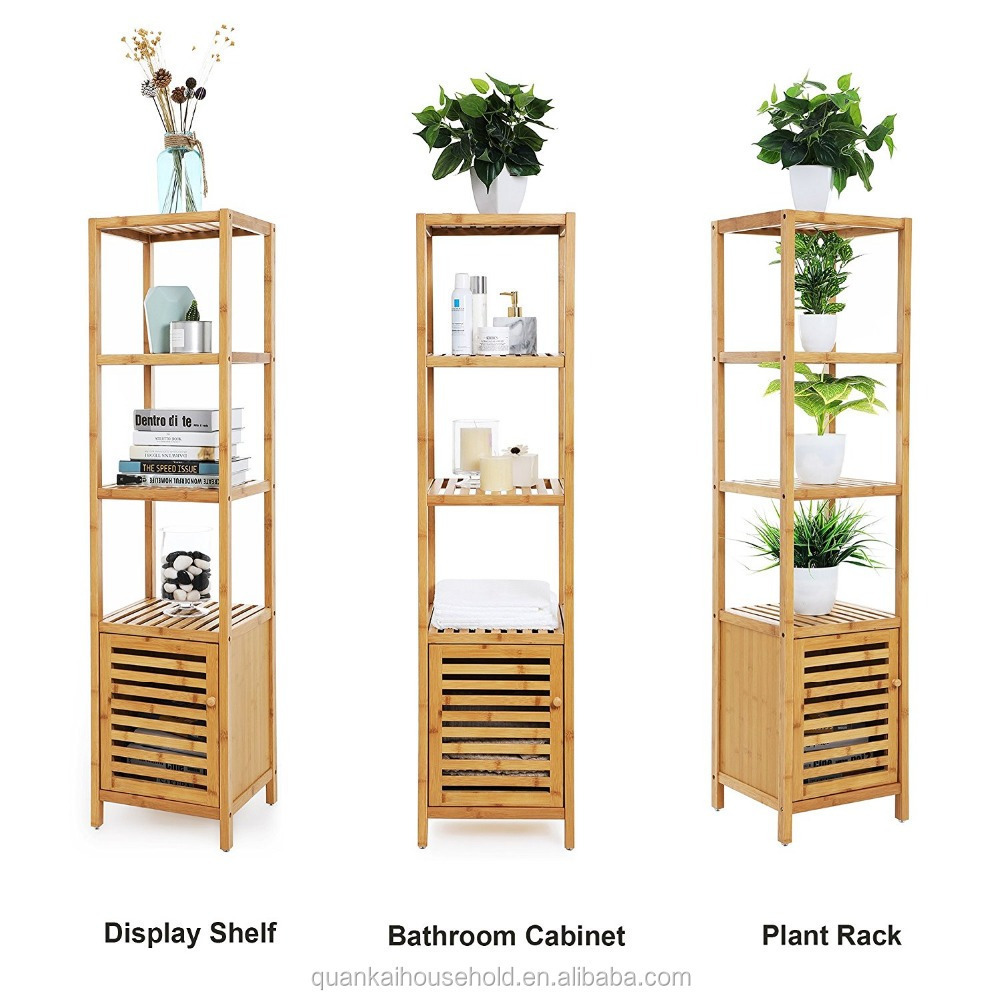 4 Tiers Bamboo Floor Cabinet Storage Tower Multifunctional Shelving Unit Natural bamboo bathroom display shelf