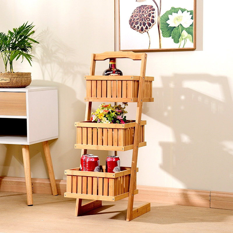 3 Tier Bamboo Shelves Free Standing Bathroom Storage Stand Rack Flower Display Shelf for Home Toys Vegetable Storage Rack